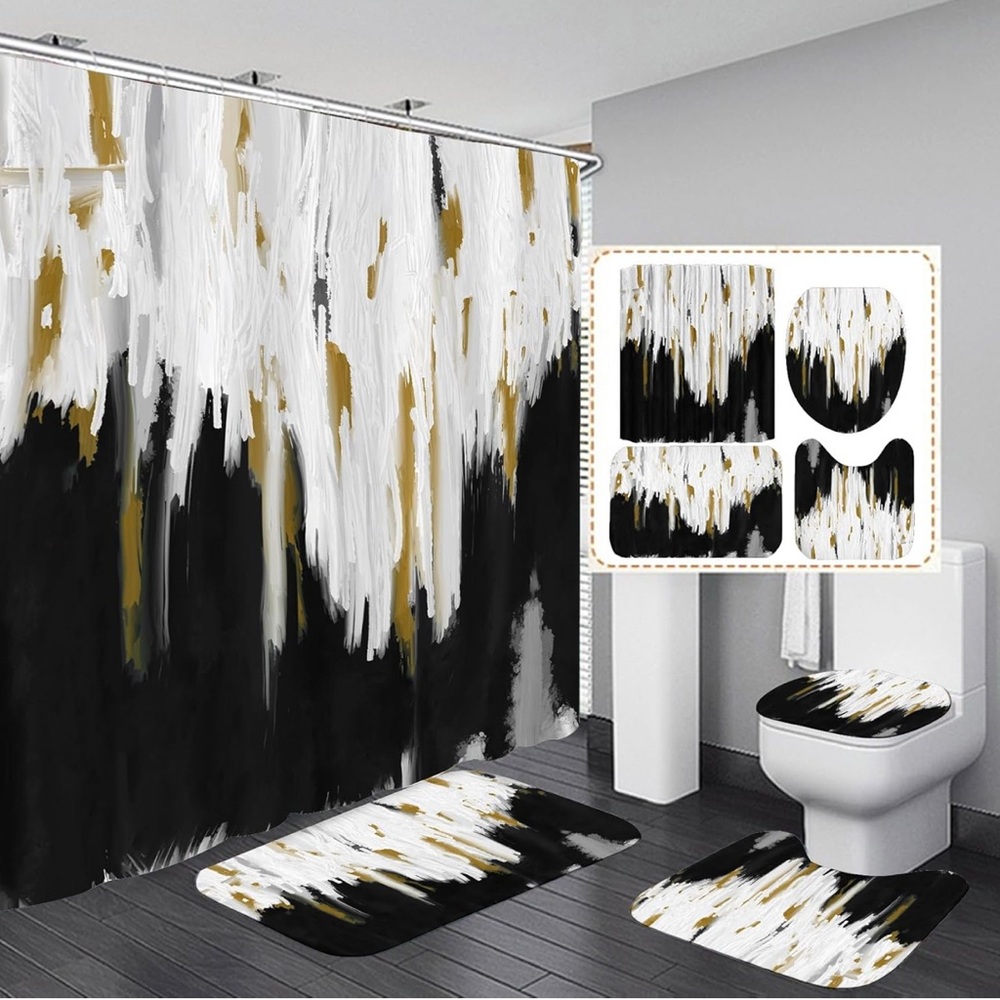Modern Black, White, and Gold Bathroom Accessory Set